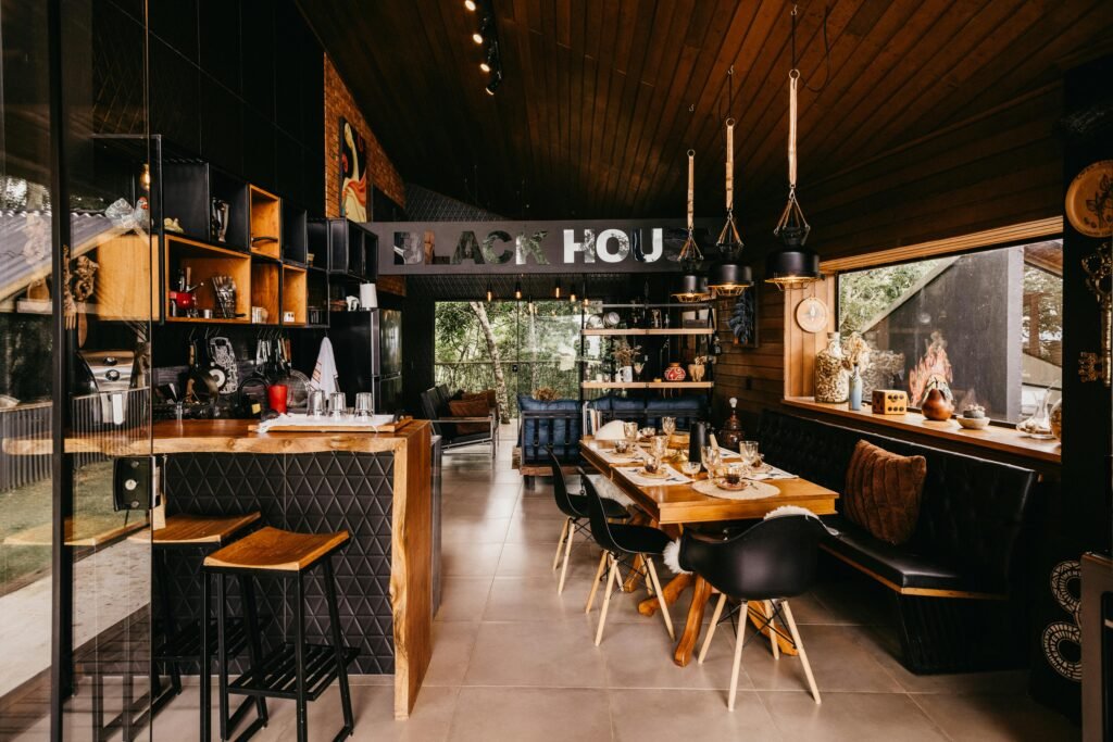pexels-photo-30628796-30628796 Warm and inviting restaurant interior with rustic design elements in Brazil.